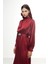 Bordo Taşlı Saten Elbise 5