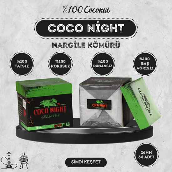 Coco Night 1kg #26MM Orjinal Hindistan Cevizi Küp Nargile Kömürü
