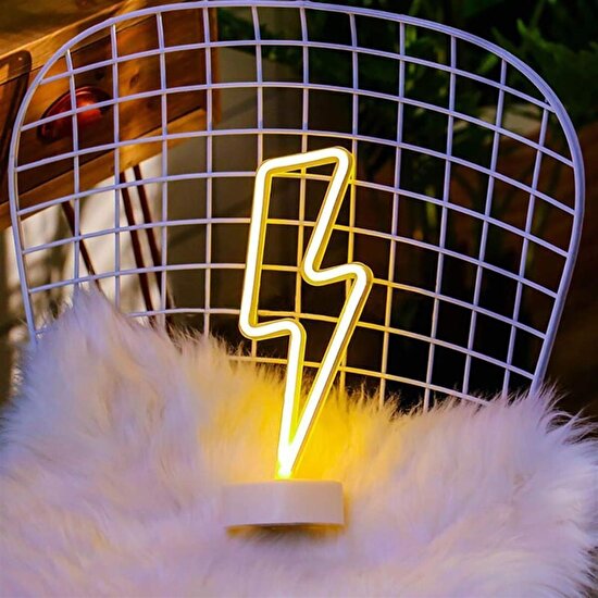 Dekoratif Şimşek Şeklinde Pilli Neon Led Lamba Süs Masa Lambası (3791)