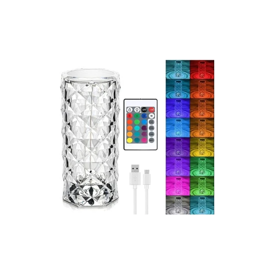 Jewelry Bluetooth Hoparlör Özellikli Kumandalı Kristal Dev 16 Rgb Renk Masa Lambası, Rose Diamond Table Lamp