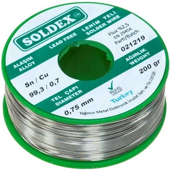 Soldex 0.75 mm 200 G Kurşunsuz Lehim Teli (%99,3 Sn / %0,7 Cu)