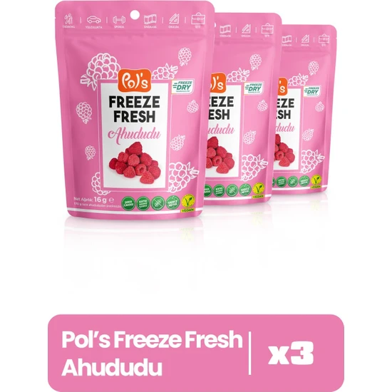 Pol's Freeze Fresh Ahududu 16 g x 3 Adet Freeze Dry Dondurularak Kurutulmuş Meyve