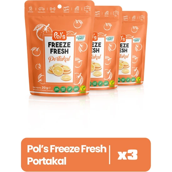 Pol's Freeze Fresh Portakal 20 g x 3 Adet Freeze Dry Dondurularak Kurutulmuş Meyve