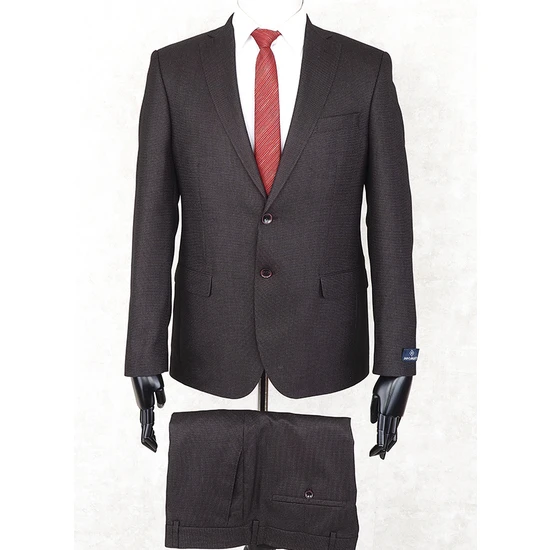 Jan Carlucci Regular Fit Mono Yaka-Çift Yırtmaç  Kahverengi Drop 6  Takım Elbise