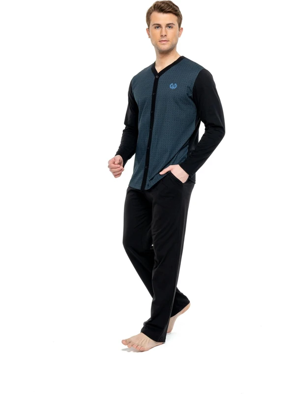 Mod Collection - Erkek Lacivert Boydan Patlı Pijama Takımı  3917