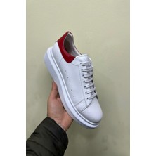 Akif Spor Deri Beyaz Kırmızı Spor Ayakkabı Sneaker
