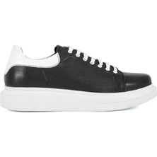 Akif Spor Deri Siyah Beyaz Spor Ayakkabı Sneaker
