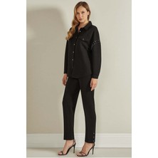 Guitar Gömlek Yaka Siyah Örme Gömlek