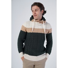 Trist Star Erkek Bej- Haki Saç Örgülü Desenli Şal Yaka Triko Yün Kazak TRIST-5304