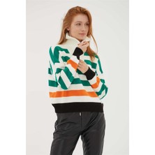 Fashion Friends Yakası Fermuarlı Crop Kazak Yeşil