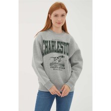 Fashion Friends Baskılı Sweat Gri Melanj