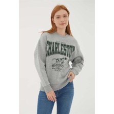 Fashion Friends Baskılı Sweat Gri Melanj