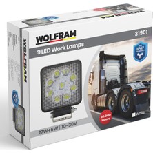 Wolfram 9 LED Kare Off Road Sis Farı Çalışma Lambası 10-30V 27W