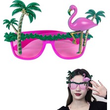 Pandoli Tropical Yaza Merhaba Hawaian Pembe Renk Ananas Flamingo Temalı Parti Gözlüğü