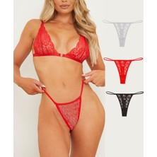 Gecko Collection Gecko Kadın Dantelli Lastikli Tanga Külot 3 Adet