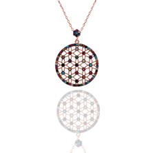 Neva Jewelry 925 Ayar Otantik Yaşam Çiçeği Renkli Taşlı Gümüş Kolye