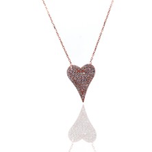 Neva Jewelry 925 Ayar Favori Zirkon Taşlı Dolgulu Kalp Modelli Gümüş Kolye