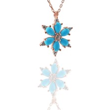 Neva Jewelry 925 Ayar Favori Firuze Taşlı Lotus Çiçeği Modelli Gümüş Kolye