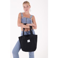 Bery Mood Koyu Antrasit Bez Kol & Omuz Çantası Tote Bag Kanvas İş Spor Günlük  PlajKot Jean Model Yazlık 45x35