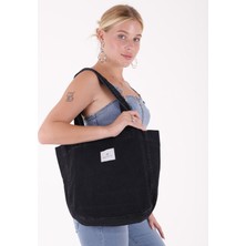 Bery Mood Koyu Antrasit Bez Kol & Omuz Çantası Tote Bag Kanvas İş Spor Günlük  PlajKot Jean Model Yazlık 45x35