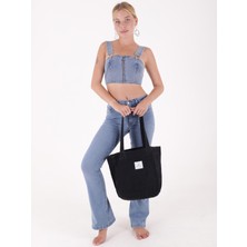 Bery Mood Koyu Antrasit Bez Kol & Omuz Çantası Tote Bag Kanvas İş Spor Günlük  PlajKot Jean Model Yazlık 45x35