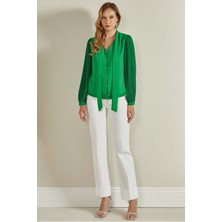 Guitar Bol Paça Beyaz Dokuma Pantolon