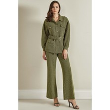 Guitar Geniş Paça Yeşil Örme Pantolon