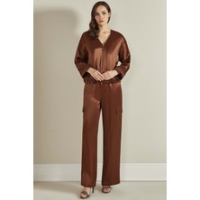 Guitar Geniş Paça Kahverengi Dokuma Pantolon