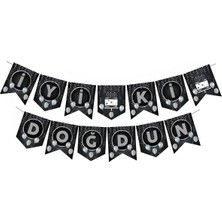 Dizayn Parti Evi Banner Ofset Siyah Gümüş Iyi Ki Doğdun