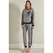 Guitar Yuvarlak Yaka Gri Örme Sweatshirt