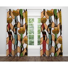 Alban Home Etnik Temalı Dijital Baskı Çift Kanat Fon Perde 140X240