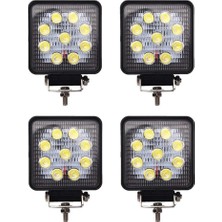 Wolfram 9 LED Kare Off Road Sis Farı Çalışma Lambası 4 Adet 10-30V 27W