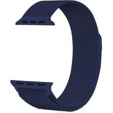 Apple Watch Seri 2/3/4/5/6/7/8/se 38MM-40MM-41MM Uyumlu Hasır Metal Kordon Lacivert