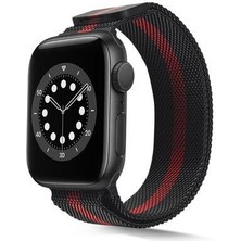 Apple Watch Seri 2/3/4/5/6/7/8/se 38MM-40MM-41MM Uyumlu Hasır Metal Kordon Siyah-Kırmızı