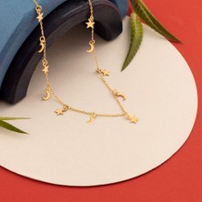 Dkmn Silver Yıldız ve Hilal Ay Sallantılı Gümüş Kolye