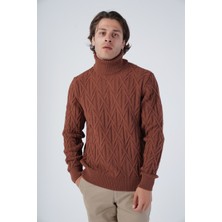 Trist Star Erkek Yürütme Saç Örgülü Çarpı Desenli Balıkçı Yaka Triko Yün Kazak TRIST-5310