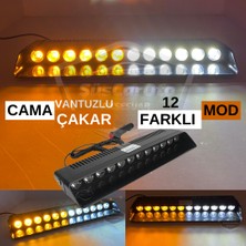 ŞüsCarOto Aksesuar S12 Cam Içi Vantuzlu Ambulans Itfaiye Çakar Lamba Ikaz Lambası 12 Ledli 12 Farklı Mod Sarı Beyaz Çakmaklık Girişli