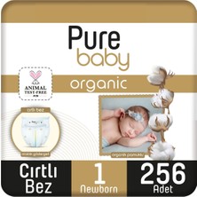 Pure Baby Organic Bebek Bezi 1 Numara Yenidoğan 2-5 kg 256 Adet