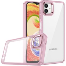 Case World Samsung Galaxy A04 Kapak Metal Kamera Korumalı Arkası Şeffaf Silikon Kılıf - Rose Gold