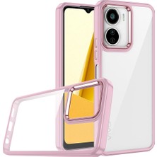 Case World Vivo Y16 Kapak Metal Kamera Korumalı Arkası Şeffaf Silikon Kılıf - Rose Gold