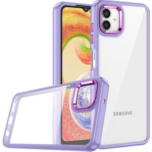 Case World Samsung Galaxy A04 Kapak Metal Kamera Korumalı Arkası Şeffaf Silikon Kılıf - Lila