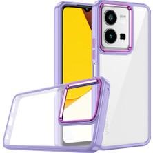 Case World Vivo Y35 Kapak Metal Kamera Korumalı Arkası Şeffaf Silikon Kılıf - Lila