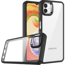 Case World Samsung Galaxy A04 Kapak Metal Kamera Korumalı Arkası Şeffaf Silikon Kılıf - Siyah