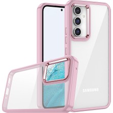 Kzy Samsung Galaxy A04S Kapak Metal Kamera Korumalı Arkası Şeffaf Silikon Kılıf - Rose Gold