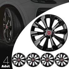 MYldrm Fiat Egea 16 Inç Uyumlu Jant Kapağı Amblemli Piano Black 4'lü Takım 214