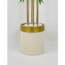 Biçiçek Yapay Bambu Ağacı 170CM Krem Metal Saksıda Gold