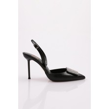 DGN 5067 Kadin Kare Taş Süslemeli Topuklu Ayakkabi