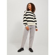 Jjxx Rahat Kesim Çizgili Siyah-Ekru Kadın Sweat 12243288