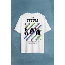 Kendim Seçtim Future Is Now Colorful Gelecek Şimdi Renkli Desen Yazı Sırt Baskılı Oversize Tişört T-Shirt