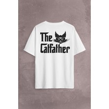 Kendim Seçtim The Godfather Cat Father Catfather Baba Kedi Sırt Ön Baskılı Oversize Tişört T-Shirt